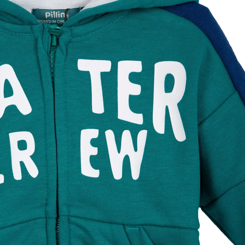 BUZO BEBE  NIÑO CON CIERRE Y CAPUCHA ESTAMPADO SKATER VERDE PILLIN - 3