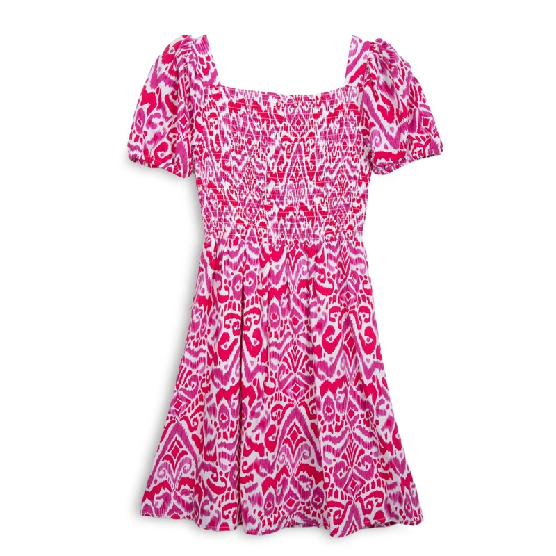 VESTIDO NIÑA MANGA GLOBO ELASTICADO ROSADO OSCURO PILLIN - 2