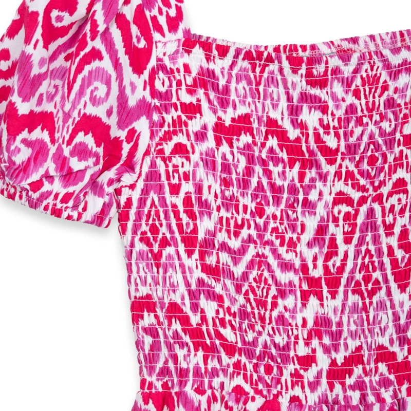 VESTIDO NIÑA MANGA GLOBO ELASTICADO ROSADO OSCURO PILLIN - 3