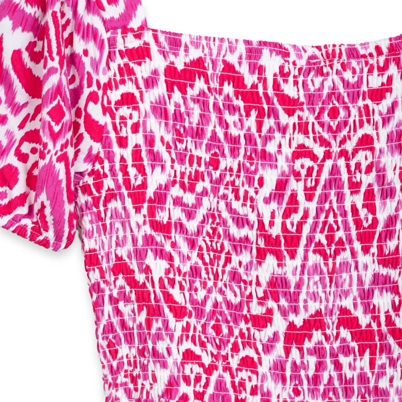 VESTIDO NIÑA MANGA GLOBO ELASTICADO ROSADO OSCURO PILLIN - 4