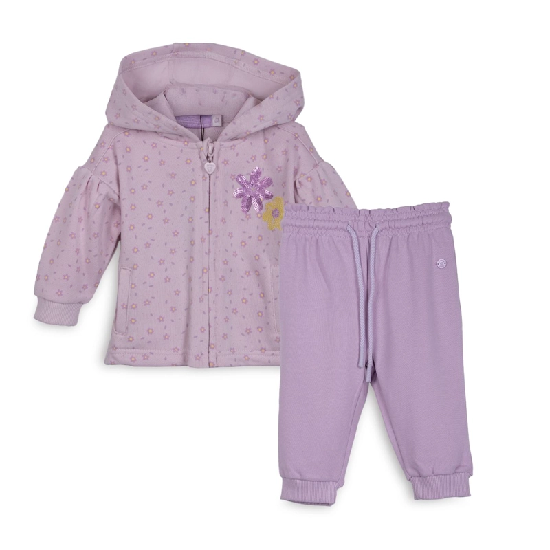 BUZO BEBE  NIÑA CON CAPUCHA CINTURA AJUSTABLE FLORAL LILA PILLIN - 1
