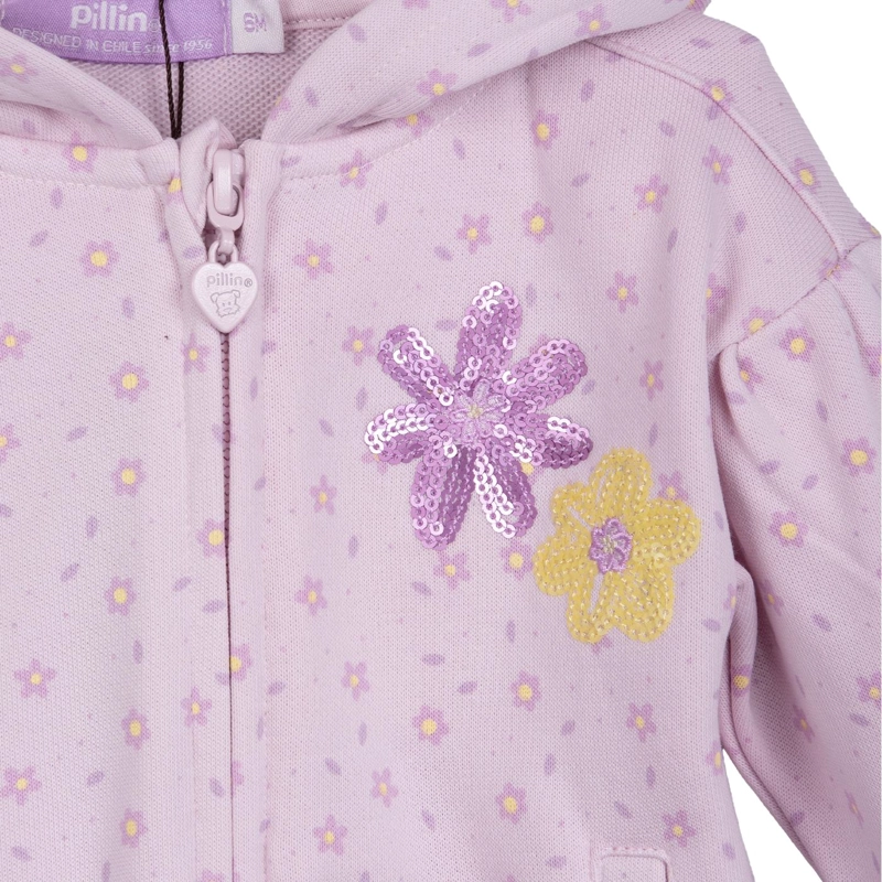 BUZO BEBE  NIÑA CON CAPUCHA CINTURA AJUSTABLE FLORAL LILA PILLIN - 3