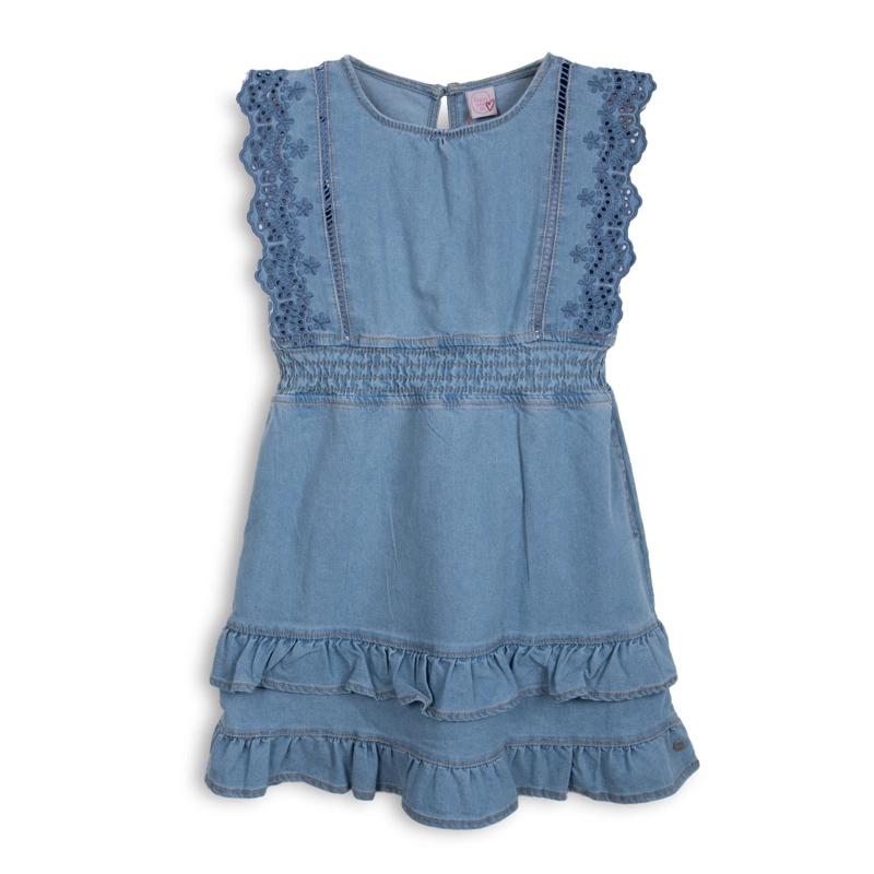 VESTIDO NIÑA BORDADO CON VUELOS DENIM PILLIN - 1