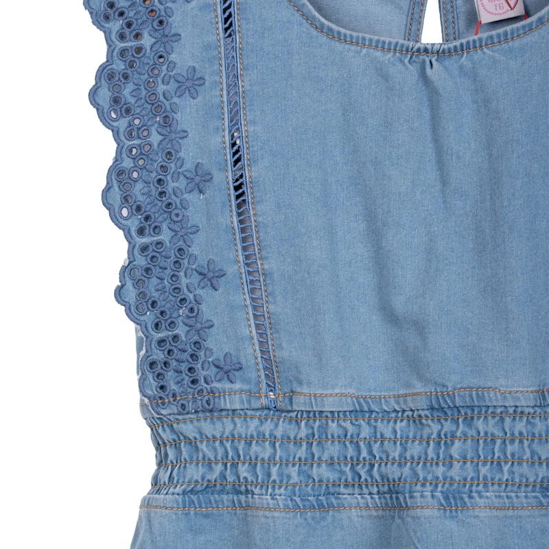VESTIDO NIÑA BORDADO CON VUELOS DENIM PILLIN - 3