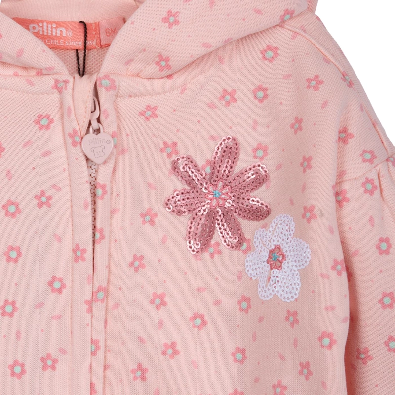 BUZO BEBE  NIÑA CON CAPUCHA CINTURA AJUSTABLE FLORAL DAMASCO PILLIN - 3
