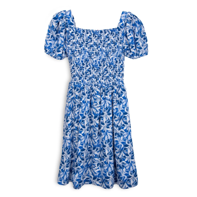 VESTIDO NIÑA MANGA GLOBO ELASTICADO AZULINO PILLIN - 1