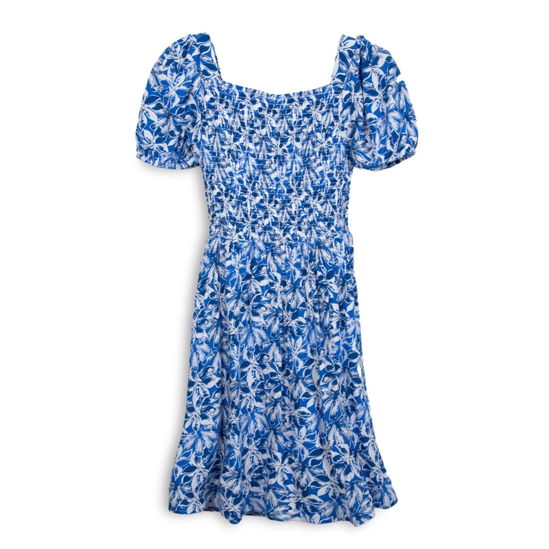 VESTIDO NIÑA MANGA GLOBO ELASTICADO AZULINO PILLIN - 2