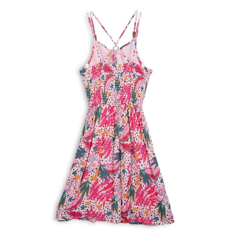 VESTIDO NIÑA SIN MANGAS ESTAMPADO TROPICAL ROSADO PILLIN - 2