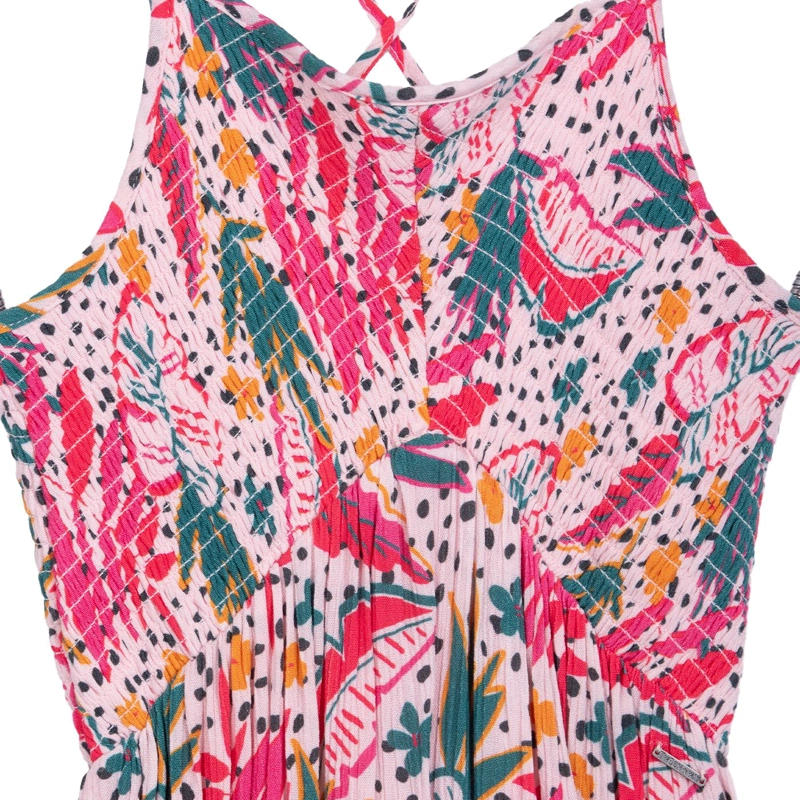 VESTIDO NIÑA SIN MANGAS ESTAMPADO TROPICAL ROSADO PILLIN - 3