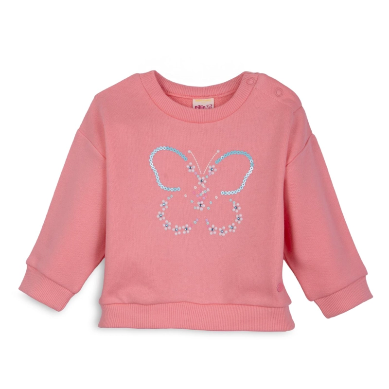 POLERON BEBE  NIÑA CUELLO REDONDO ESTAMPADO MARIPOSA MELON PILLIN - 1