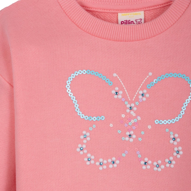 POLERON BEBE  NIÑA CUELLO REDONDO ESTAMPADO MARIPOSA MELON PILLIN - 3