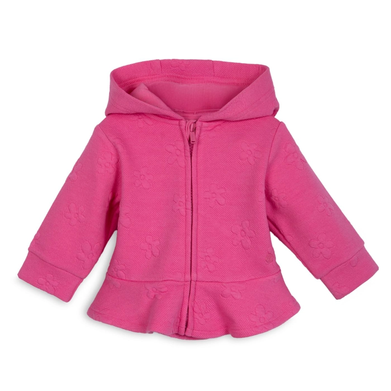 POLERON BEBE  NIÑA CON CIERRE Y CAPUCHA FLORAL FUCSIA PILLIN - 1