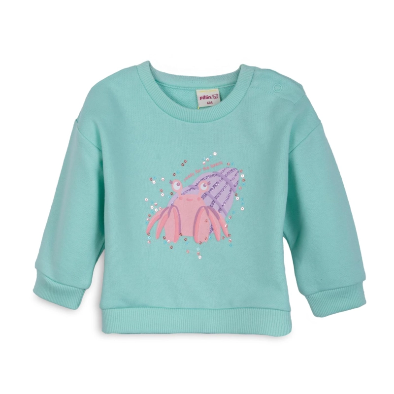 POLERON BEBE  NIÑA CUELLO REDONDO ESTAMPADO CANGREJO AQUA PILLIN - 1