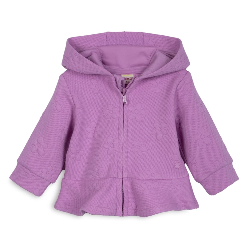 POLERON BEBE  NIÑA CON CIERRE Y CAPUCHA FLORAL VIOLETA PILLIN - 1