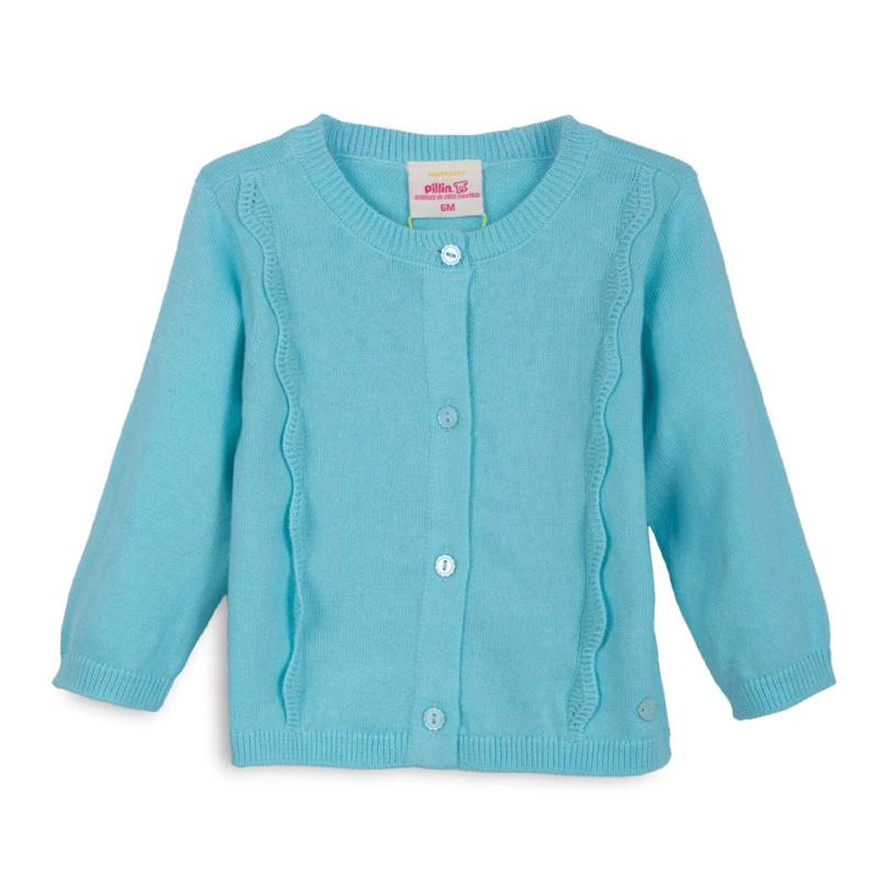 CHALECO BEBE  NIÑA TEJIDO CON VUELOS AQUA PILLIN - 1