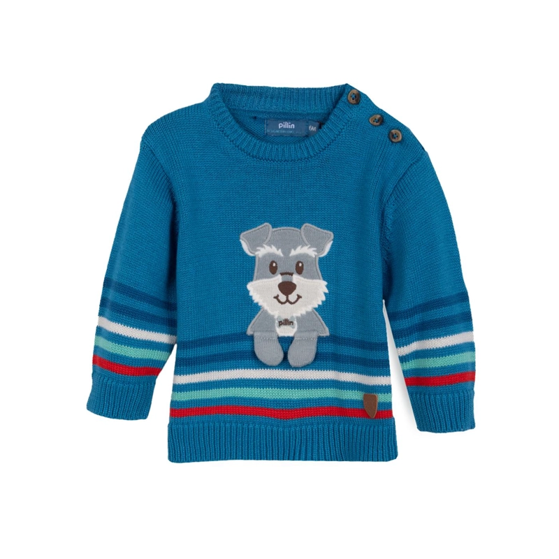 CHALECO BEBE  NIÑO CUELLO REDONDO PERRITO AZUL PILLIN - 1