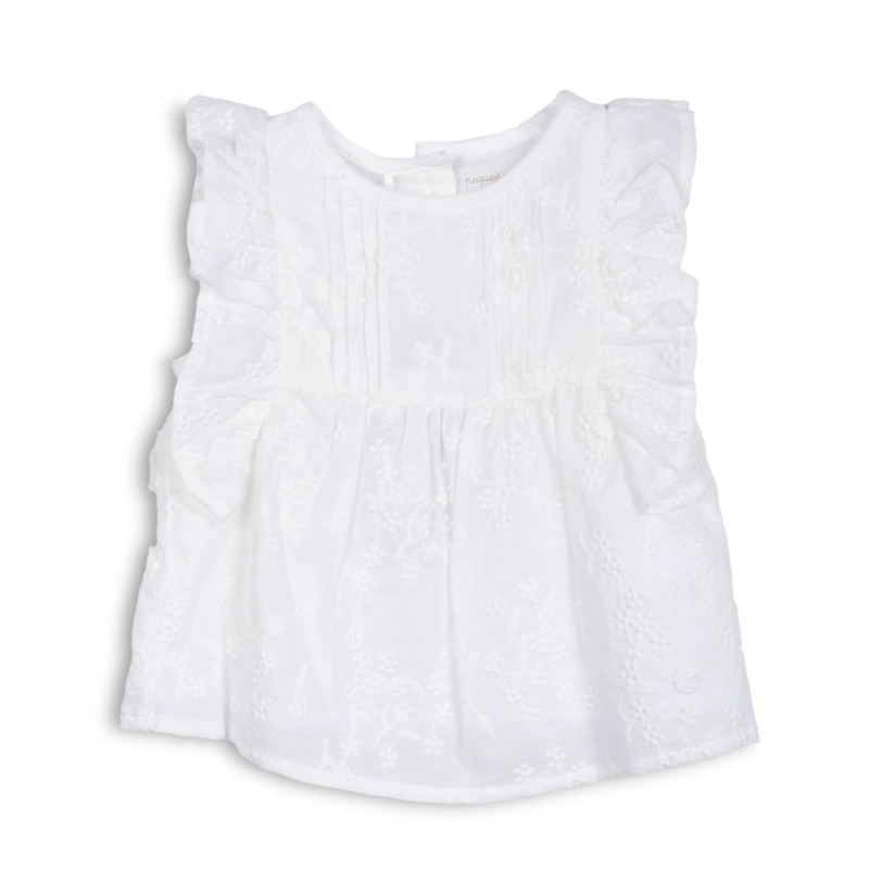 BLUSA BEBE  NIÑA CON VUELOS Y BORDADO FLORAL BLANCO PILLIN - 1
