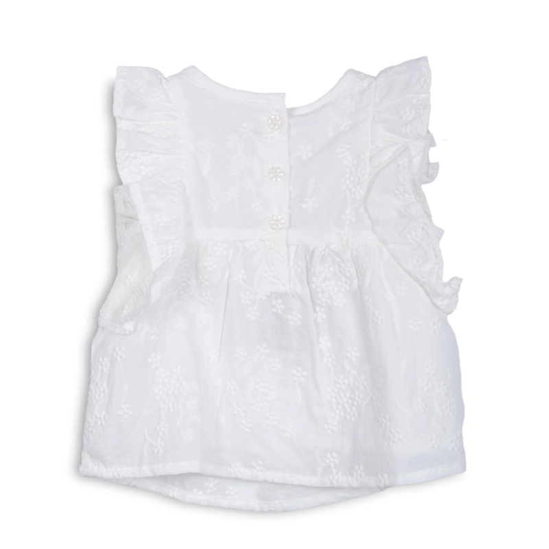 BLUSA BEBE  NIÑA CON VUELOS Y BORDADO FLORAL BLANCO PILLIN - 2