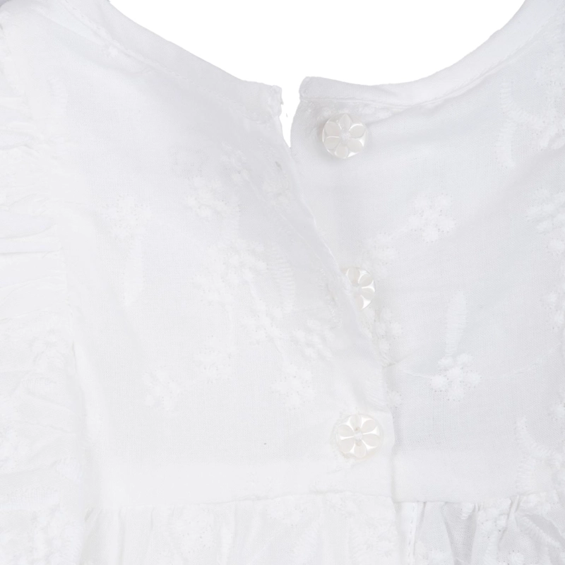 BLUSA BEBE  NIÑA CON VUELOS Y BORDADO FLORAL BLANCO PILLIN - 4