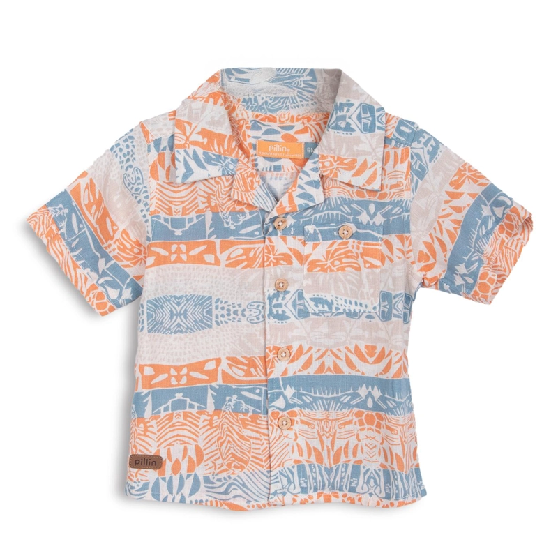 CAMISA BEBE  NIÑO LINO ESTAMPADA NARANJO PILLIN - 1