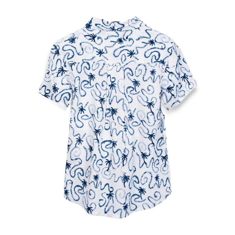 CAMISA NIÑO LINO MANGA CORTA ESTAMPADO PALMERAS AZUL PILLIN - 2