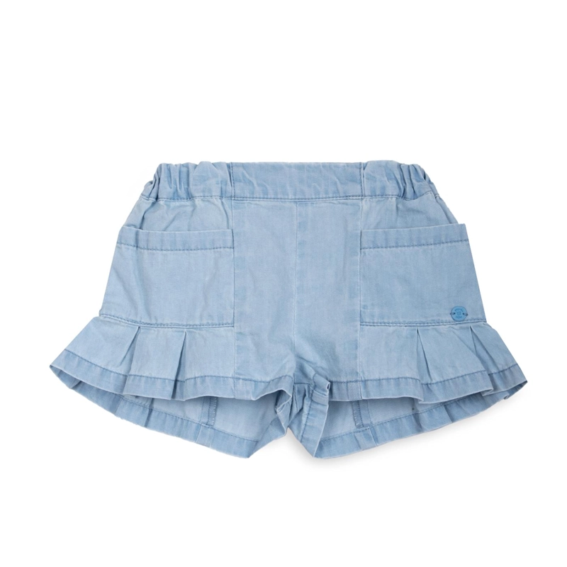 SHORT BEBE  NIÑA BOLSILLOS CINTURA ELASTICADA CELESTE PILLIN - 1