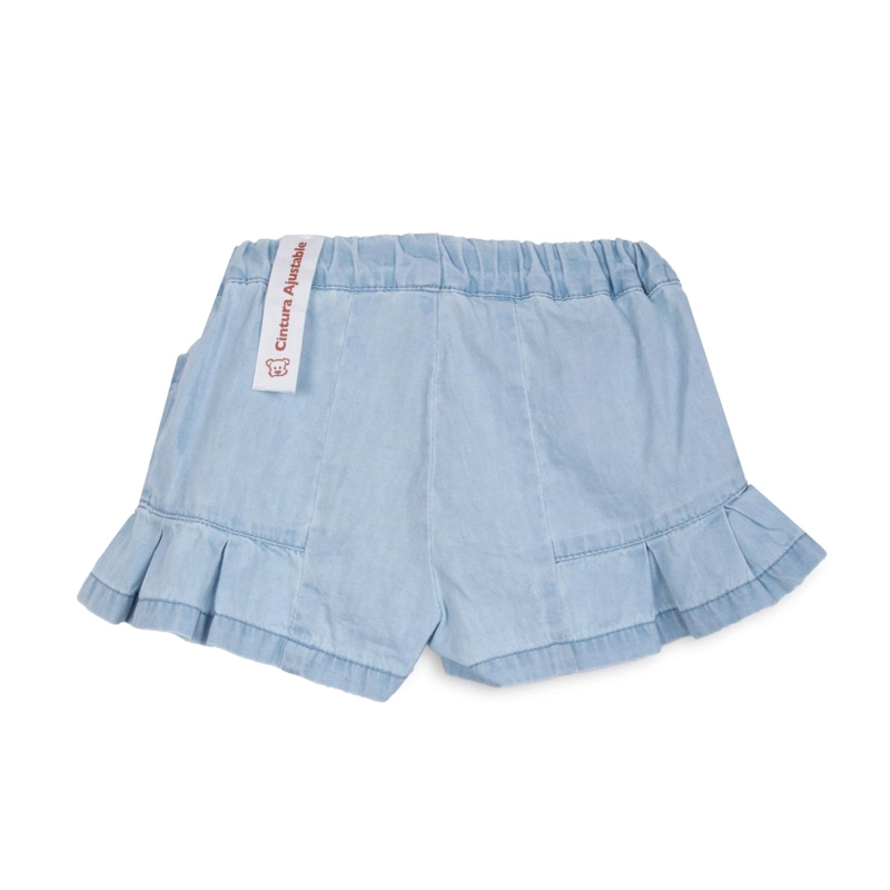 SHORT BEBE  NIÑA BOLSILLOS CINTURA ELASTICADA CELESTE PILLIN - 2