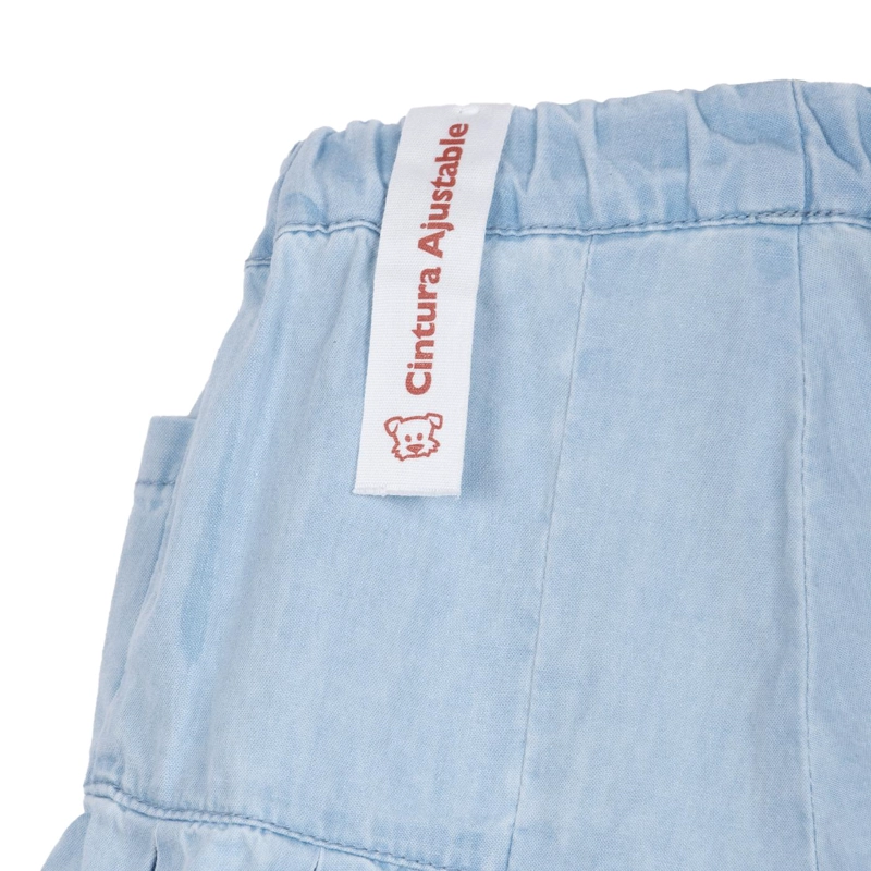 SHORT BEBE  NIÑA BOLSILLOS CINTURA ELASTICADA CELESTE PILLIN - 4