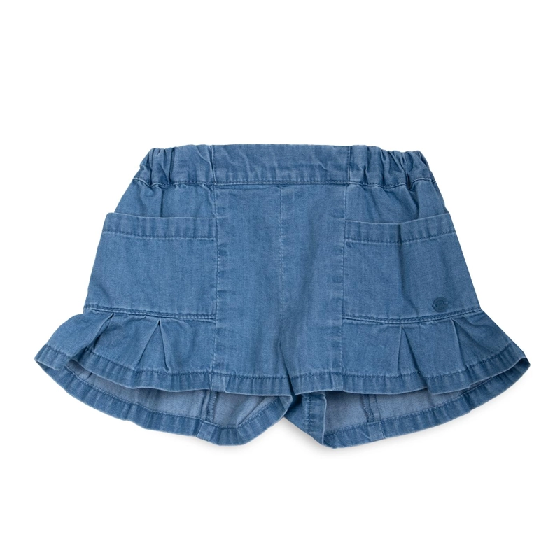 SHORT BEBE  NIÑA BOLSILLOS CINTURA ELASTICADA AZUL PILLIN - 1
