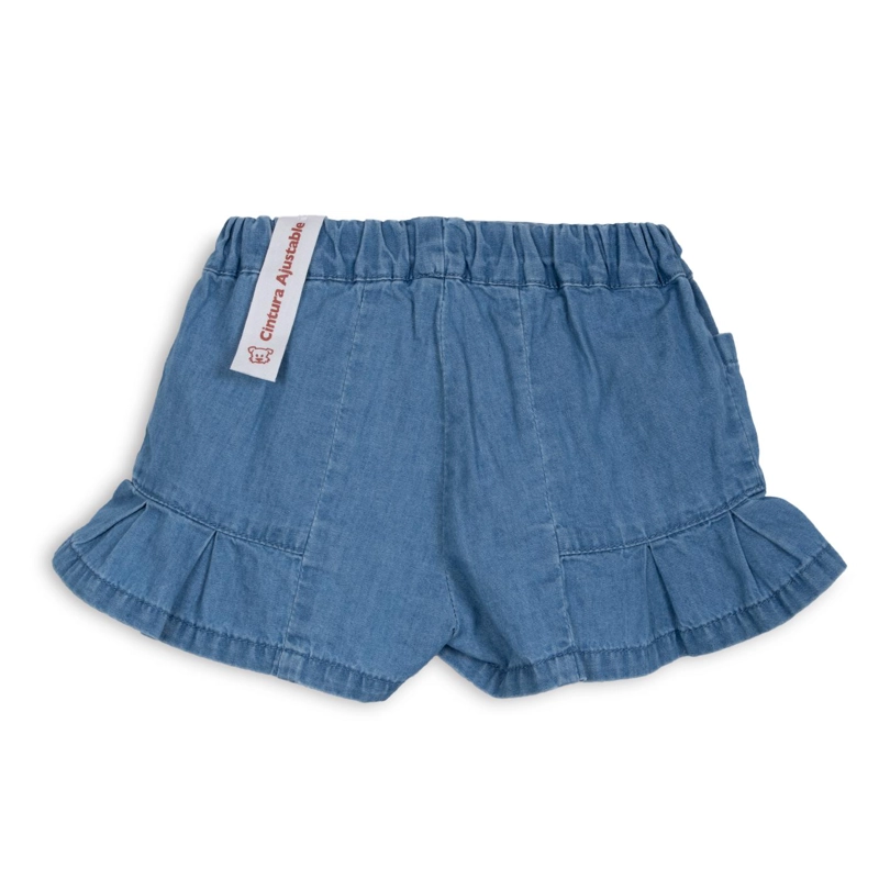 SHORT BEBE  NIÑA BOLSILLOS CINTURA ELASTICADA AZUL PILLIN - 2