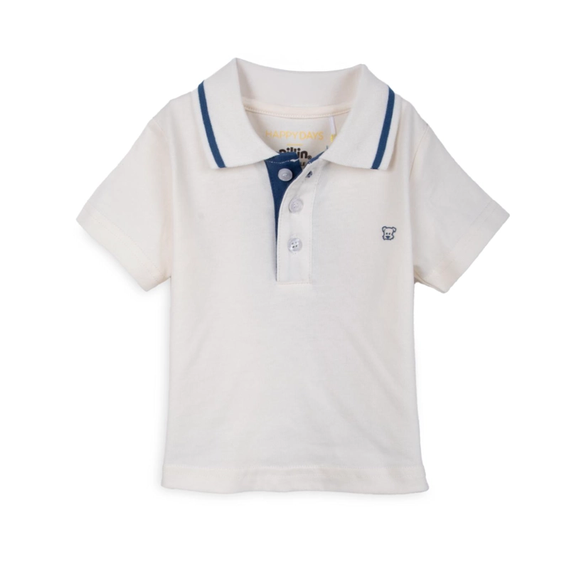 POLERA BEBE NIÑO MANGA CORTA CUELLO PIQUE BLANCO PILLIN - 1