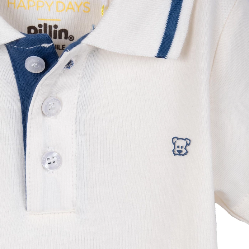 POLERA BEBE NIÑO MANGA CORTA CUELLO PIQUE BLANCO PILLIN - 3