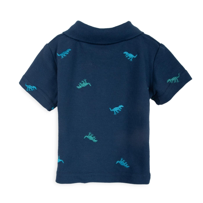 POLERA BEBE NIÑO CUELLO PIQUE BORDADO DINO AZUL MARINO PILLIN - 2