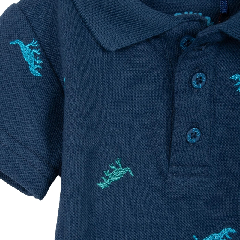 POLERA BEBE  NIÑO CUELLO PIQUE  BORDADO DINO AZUL MARINO PILLIN - 3
