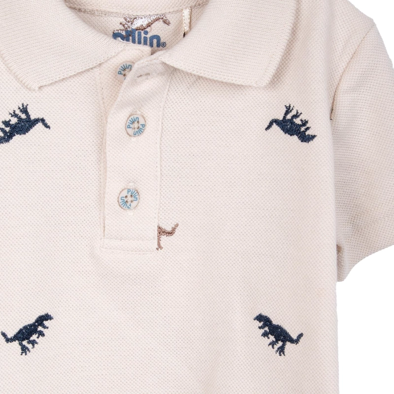 POLERA BEBE  NIÑO CUELLO PIQUE  BORDADO DINO ARENA PILLIN - 3