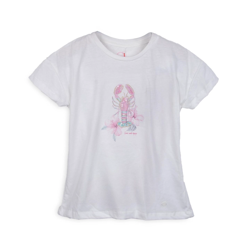 POLERA NIÑA MANGA CORTA ESTAMPADO LENTEJUELAS BLANCO PILLIN - 1