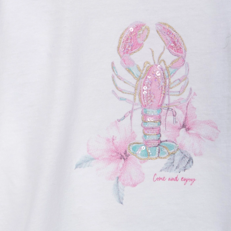 POLERA NIÑA MANGA CORTA ESTAMPADO LENTEJUELAS BLANCO PILLIN - 3