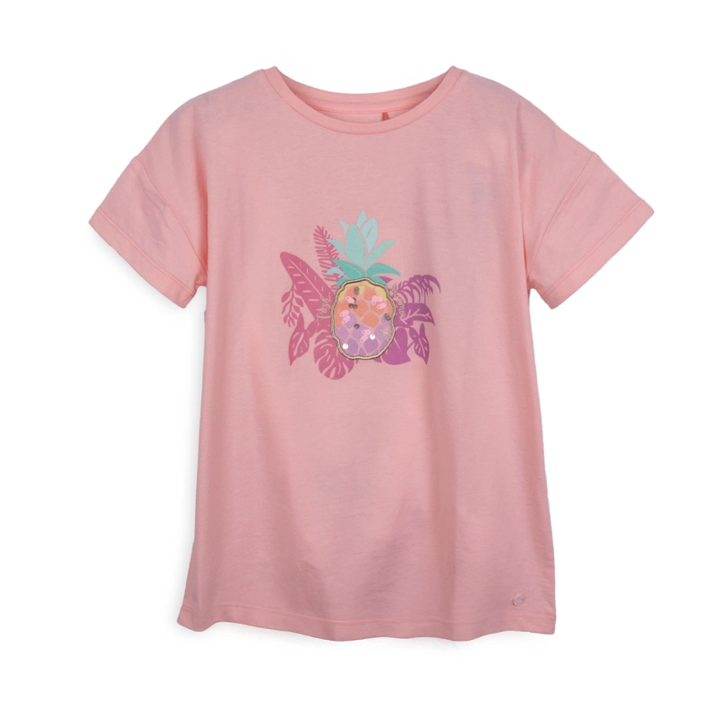 POLERA NIÑA MANGA CORTA ESTAMPADO PIÑA SALMON PILLIN - 1