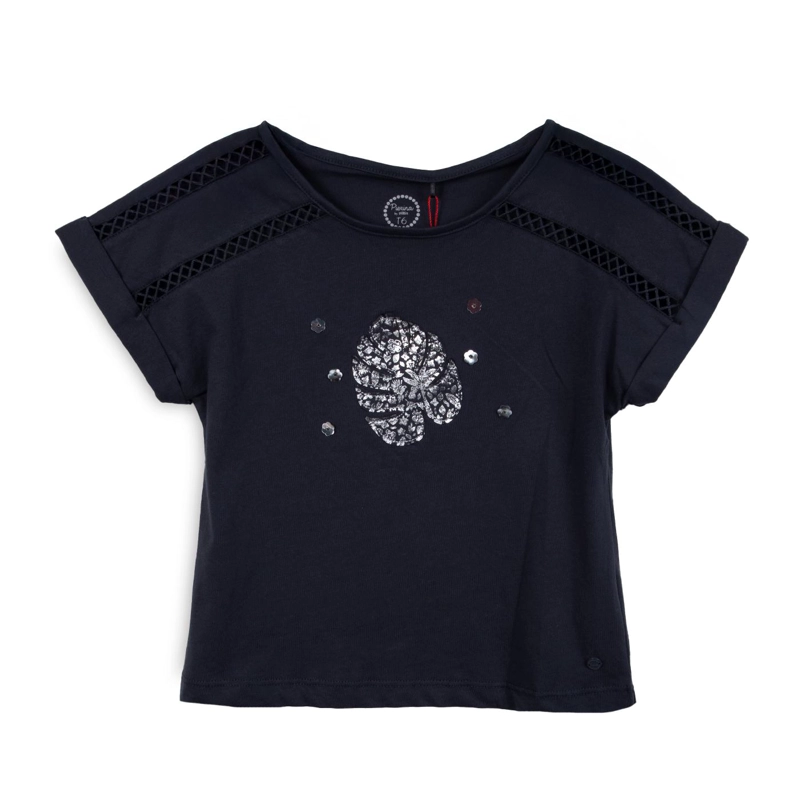 POLERA NIÑA MANGA CORTA ESTAMPADO HOJA MARENGO PILLIN - 1
