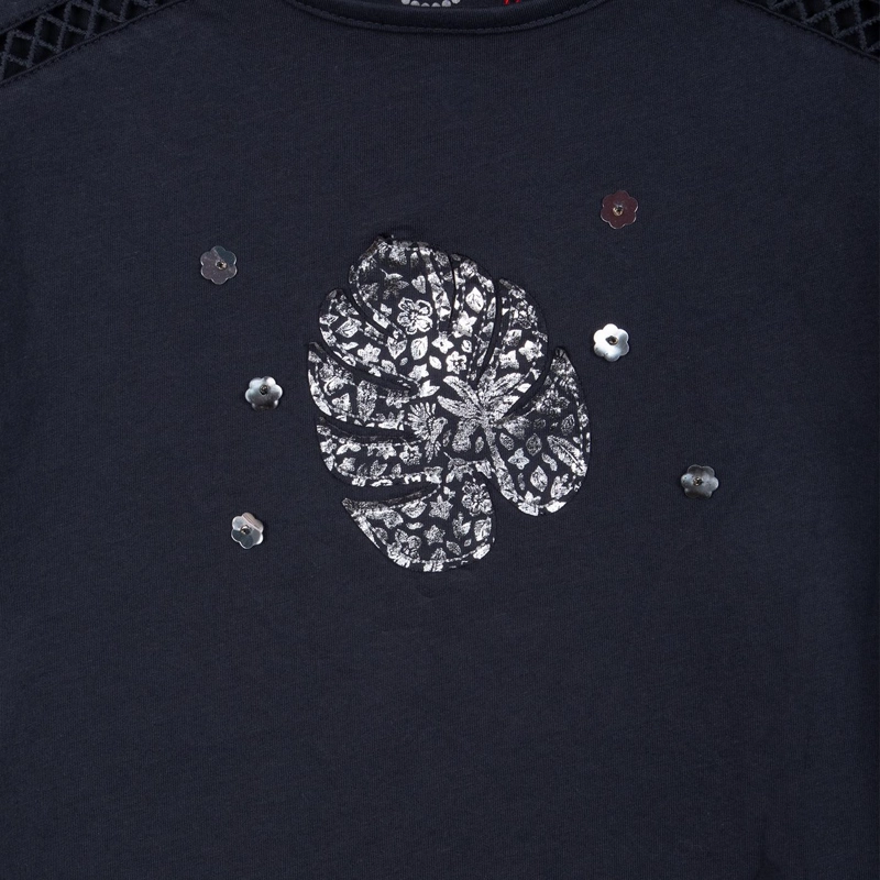 POLERA NIÑA MANGA CORTA ESTAMPADO HOJA MARENGO PILLIN - 3