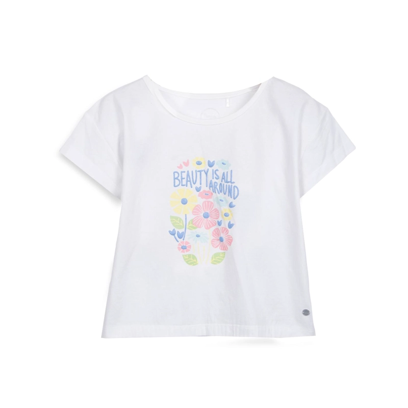 POLERA NIÑA MANGA CORTA ESTAMPADO JARDIN BLANCO PILLIN - 1