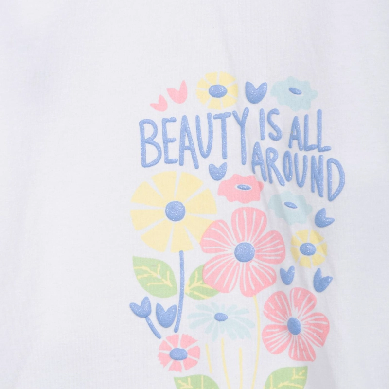 POLERA NIÑA MANGA CORTA ESTAMPADO JARDIN BLANCO PILLIN - 3