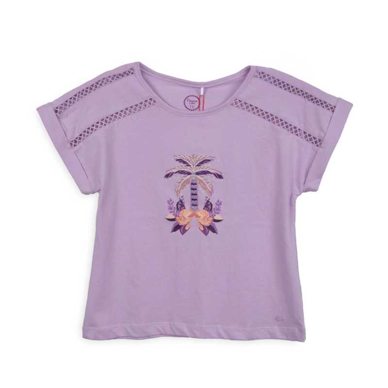 POLERA NIÑA MANGA CORTA ESTAMPADO PALMERA LILA PILLIN - 1