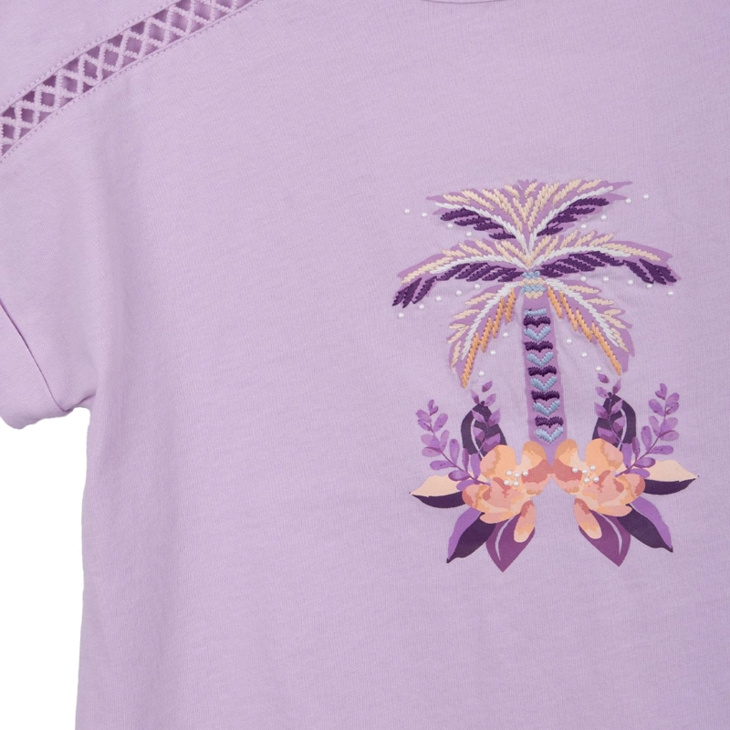 POLERA NIÑA MANGA CORTA ESTAMPADO PALMERA LILA PILLIN - 3