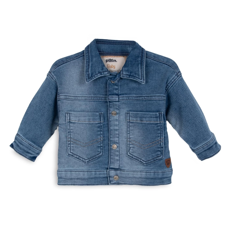 CHAQUETA BEBE NIÑO CON BROCHES Y BOLSILLOS DELANTEROS DENIM PILLIN - 1