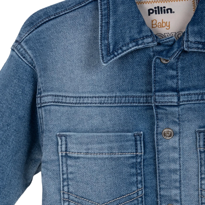 CHAQUETA BEBE NIÑO CON BROCHES Y BOLSILLOS DELANTEROS DENIM PILLIN - 3