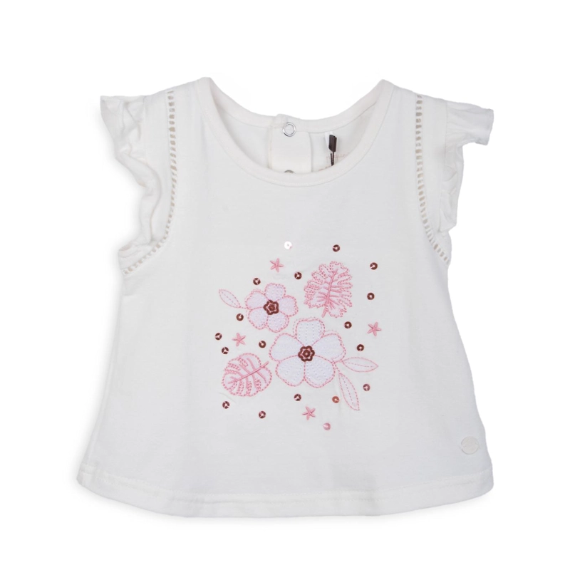POLERA BEBE NIÑA MANGA CORTA CON VUELOS FLORAL CRUDO PILLIN - 1