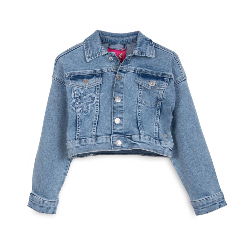CHAQUETA NIÑA CON BROCHES DISEÑO MARIPOSA DENIM PILLIN - 1
