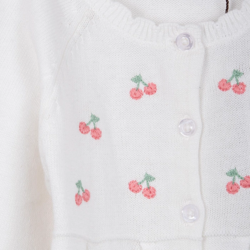 CHALECO BEBE NIÑA BORDADO CEREZAS CON BOTONES BLANCO PILLIN - 3