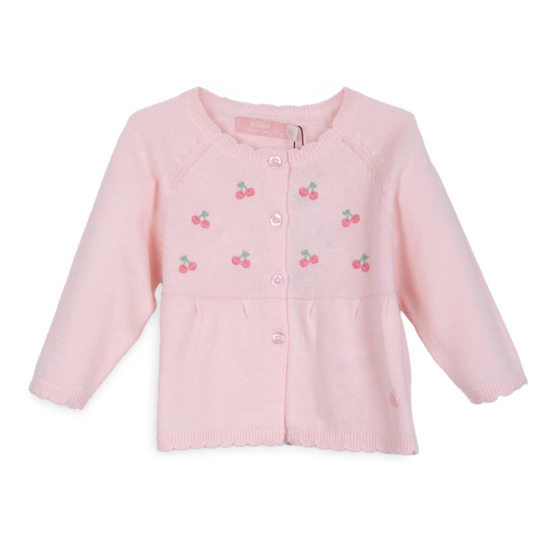 CHALECO BEBE NIÑA BORDADO CEREZAS CON BOTONES ROSADO PILLIN - 1
